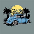 Take me on a road trip vector. Beach car illustration for company, store label, t-shirt print