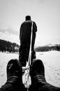 Snow boarding sledge black and white Royalty Free Stock Photo