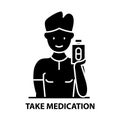 take medication icon, black vector sign with editable strokes, concept illustration Royalty Free Stock Photo