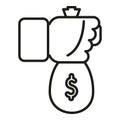 Take money bag icon outline vector. Currency atm safe