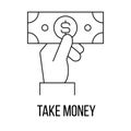 Take money icon or logo line art style.