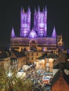 Lincoln Cathedral and crowds of people at the Christmas market Royalty Free Stock Photo