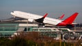 Take off passenger plane in the sky. Airport Barcelona Royalty Free Stock Photo