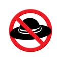 take off your hat sign, straw hat black silhouette with a red crossed out circle, no hats policy