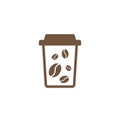 Take-out coffee with cap and beans. disposable cardboard cup of coffee