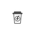 Take-out coffee with lightning bolt. disposable cardboard cup of coffee. morning energy icon.