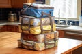 take-out containers stacked in an insulated bag