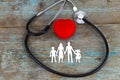 Take out health insurance for family. Stethoscope, paper heart a