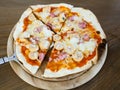 Take out sausage pizza from chef. Royalty Free Stock Photo