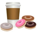 Take-out, To go coffee cup with donuts Royalty Free Stock Photo