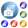 Take photo target icons set vector