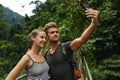 Take Photos. Couple Of Tourist Making Selfie On Vacation. Travel