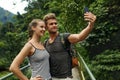 Take Photos. Couple Of Tourist Making Selfie On Vacation. Travel