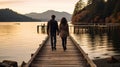 Two People Walking on a Pier Royalty Free Stock Photo