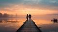 Two People Walking on a Pier Royalty Free Stock Photo