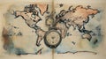 Vintage compass on the world map. Retro style toned picture Place for text with copy space Royalty Free Stock Photo