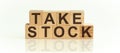 TAKE STOCK - word from wooden blocks with letters, front view on white background Royalty Free Stock Photo