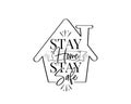 Stay home stay safe, vector. Scandinavian minimalist art design. Three pieces poster design. Wall art, artwork