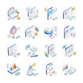 Digital Marketing Isometric Illustrations Set Royalty Free Stock Photo