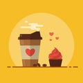 Takeaway coffee with cupcake and a pinch of love