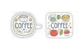 Takeaway Coffee Hand Drawn Labels Set, Tea Bar, Coffeehouse, Cafe Design Templates Outline Vector Illustration