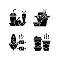 Takeaway and delivery option black glyph icons set on white space Royalty Free Stock Photo