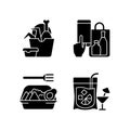 Takeaway and delivery option black glyph icons set on white space Royalty Free Stock Photo