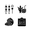 Takeaway and delivery option black glyph icons set on white space Royalty Free Stock Photo