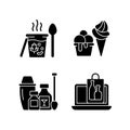 Takeaway and delivery option black glyph icons set on white space Royalty Free Stock Photo