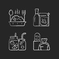 Takeaway and delivery option chalk white icons set on black background Royalty Free Stock Photo