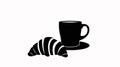 Black and White Coffee and Croissant Icon Royalty Free Stock Photo