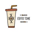 Takeaway paper coffee cup icon, sketch for your design