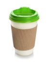 Takeaway paper coffee cup with lid and cardboard sleeve Royalty Free Stock Photo