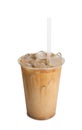 Takeaway plastic cup with cold coffee drink and straw isolated on white Royalty Free Stock Photo