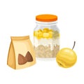 Takeaway Products for Snack Break with Apple and Packed Chocolate Sweets Vector Illustration