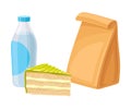 Takeaway Products for Snack Break with Cake and Bottle of Drink Vector Illustration