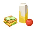 Takeaway Products for Snack Break with Sandwich and Apple Vector Illustration