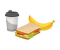 Takeaway Products for Snack Break with Sandwich and Banana Vector Illustration