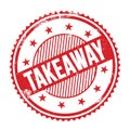TAKEAWAY text written on red grungy round stamp