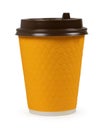 Takeaway yellow paper coffee cup isolated on white Royalty Free Stock Photo