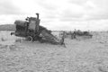 Monochrome view of old farm machinery