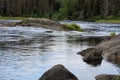 A shot of water running over rocks in a river. Royalty Free Stock Photo