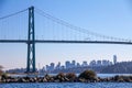 Lions Gate Bridge frames view of Vancouver with Stanley Park Royalty Free Stock Photo