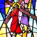 Simon of Cyrene helps Jesus to Carry His Cross Royalty Free Stock Photo