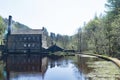 Reflections beside the walk way walling at Gibson Mill, Hardcastle Craggs.