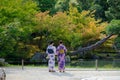 Two girls dressing in Kimono Japanese clothes