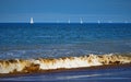 High tide at Sandsend, near Staithes, in North Yorkshire. Royalty Free Stock Photo