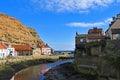 Inland view of the harbour in Staithes, in North Yorkshire.