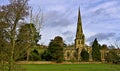 View from the river, of St Oswald`s Church, Ashbourne, in Derbyshire.