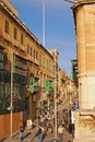 Republic street, a main prime busy commercial Pedestrian Zone street under construction with Christmas decoration, Valletta, Malta